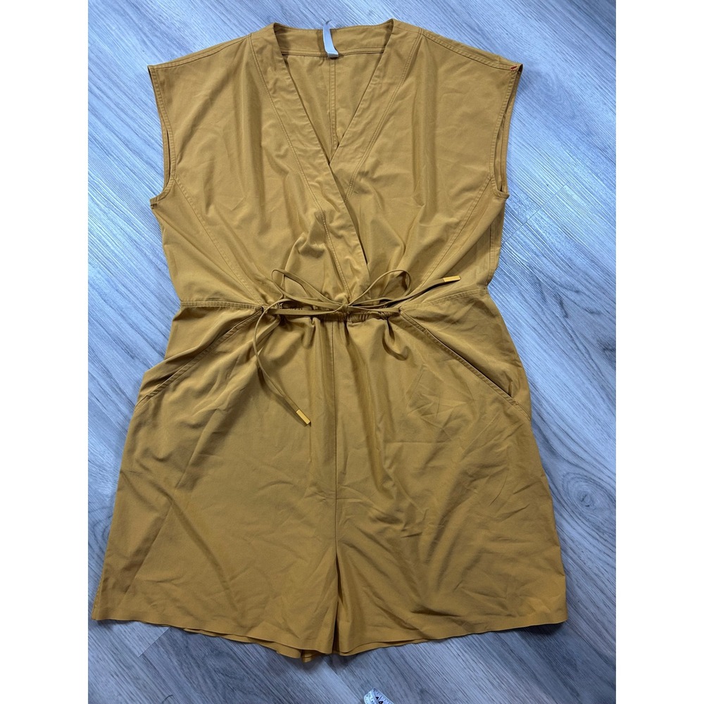 Athleta‎ Large Mustard Yellow Sleeveless Wrap V-Neck Drawstring Romper Pockets